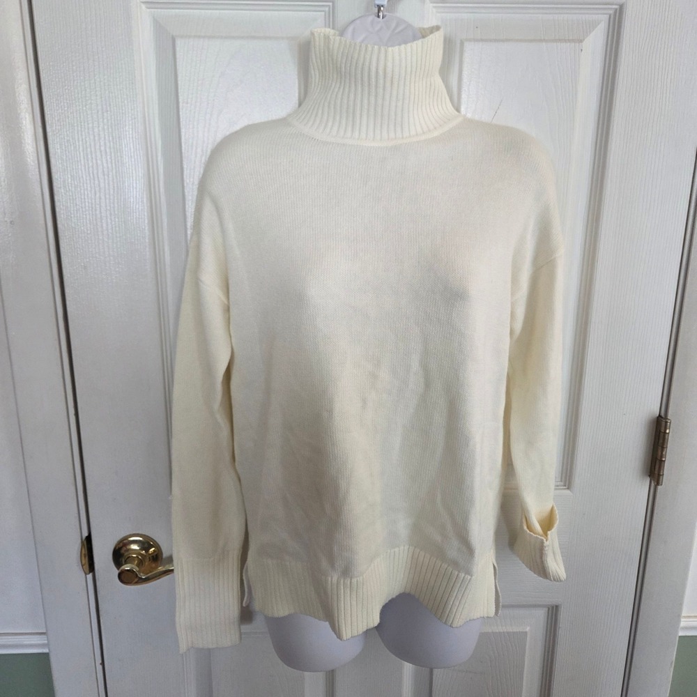 J.McLaughlin Women Cream White Cotton Blend Turtleneck Sweater Sz XS Fall Office